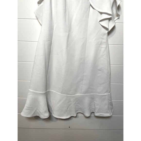 BCBG White Mini Dress Ruffle Flutter Sleeve Cocktail Party Fit Flare NWT - Picture 10 of 13